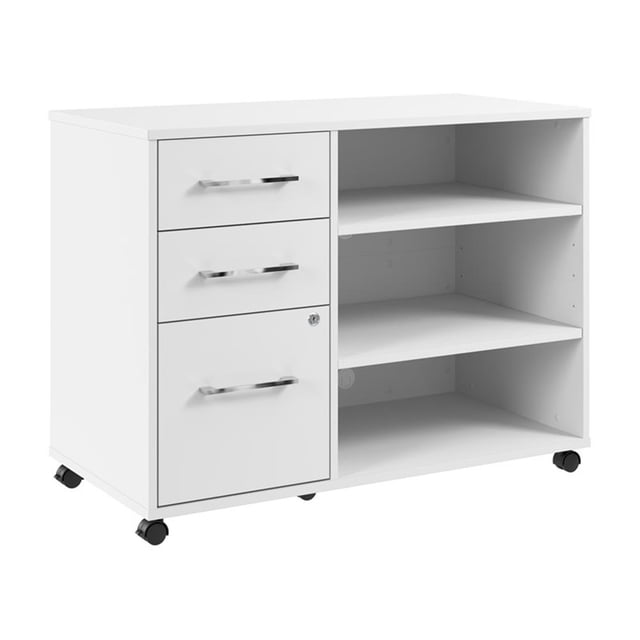 Pemberly Row Armoire de Rangement Roulante avec Tiroirs Verrouillables et Tablettes, Blanc
