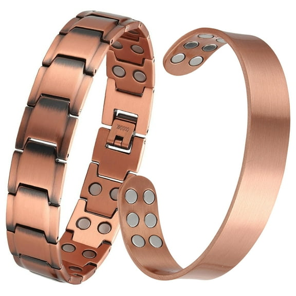 Wollet Magnetic Copper Bracelets Bangle for Men, Set of 2