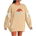 thumbnail image 2 of Ladies' Christmas Printed Bow Round Neck Long Sleeved Loose Pullover Sweater Sweatshirt Top, Elegant Fall Winter Fashion with Soft Fabric for Holiday Parties,Khaki,M, 2 of 6