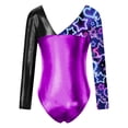 thumbnail image 2 of YEAHDOR Kids Girls Metallic Printed Gymnastics Leotard Long Sleeve Dance Unitard Biketard, 2 of 4
