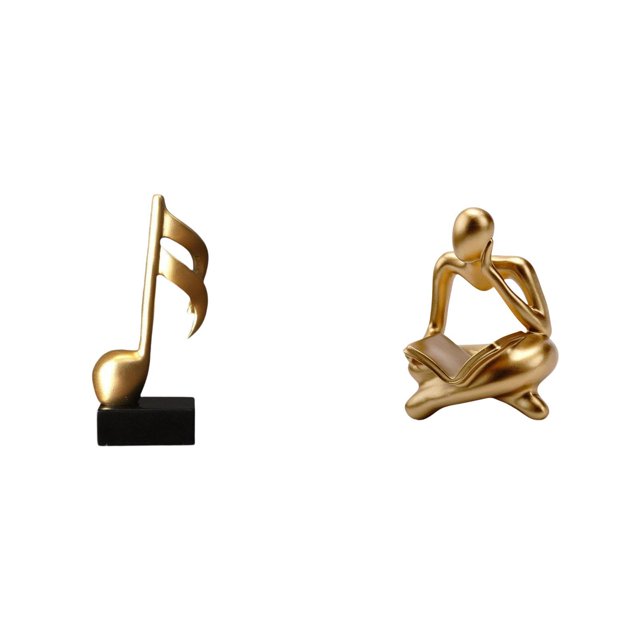Figura decorativa de escritorio: Estatua abstracta de lector. Figura humana decorativa con forma de nota musical, elaborada en resina. Ideal para