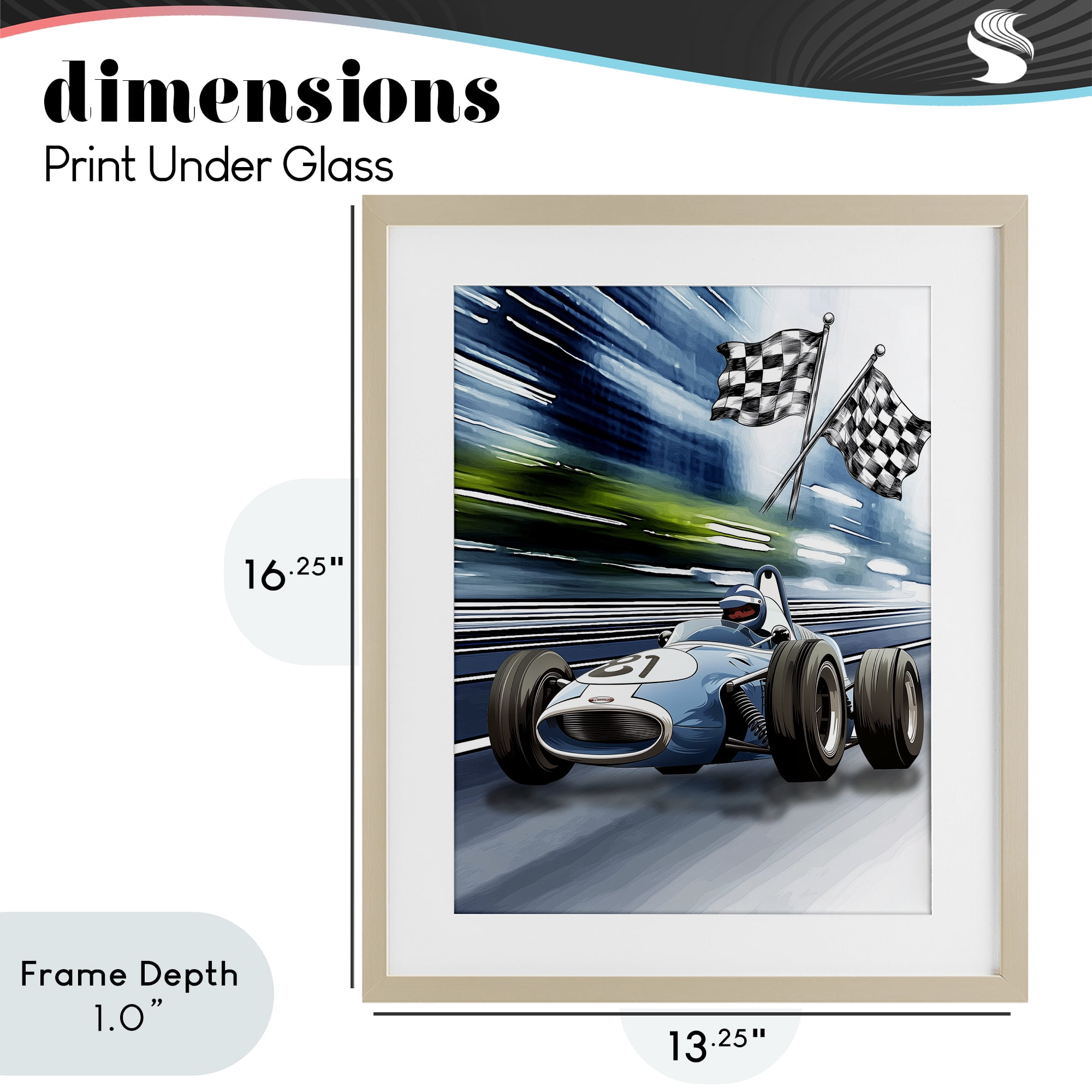 Stupell Industries Speedy Racecar with Flags Birch Framed Print Under Glass, design by Christine Simpson Art