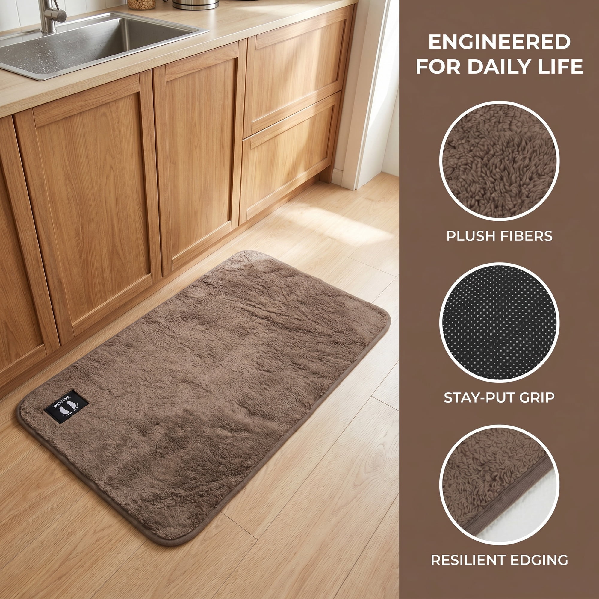 Unique Bargains Non Slip Absorbent Solid Color Polyester Runner Mat Brown 32" x 20"