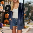 thumbnail image 5 of Kaprioy Womens Halloween Spider Witch Cardigan Long Sleeve Open Front Knit Outwear Over Coat Fall Fashion Halloween Sweater Top Navy, M, 5 of 9