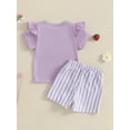 thumbnail image 6 of Toddler Kids Girls Summer Outfit 6 12 18 24 Months 2T 3T 4T Embroidery Flying Sleeve T-Shirt and Elastic Striped Shorts Set Cute 2 Piece Clothes, 6 of 9