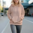 thumbnail image 5 of Women's 330g 100% Cotton  Casual Hoodie Long Sleeve Solid Color Pullover With Pockets, 5 of 15