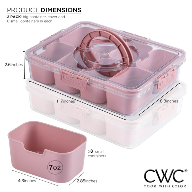 COOK WITH COLOR Snackle Box, 8 Compartment Tray with Lid, Pink