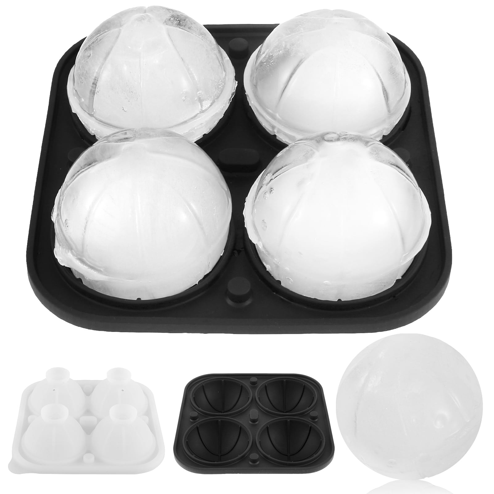 [4 Pack] Longzon Crystal Clear Ice Ball Maker Mold, Ice Cube Tray, Whiskey  Ice Mold Large 2.4 Inch, Silicone Round Ice Cube Tray for Freezer, Sphere