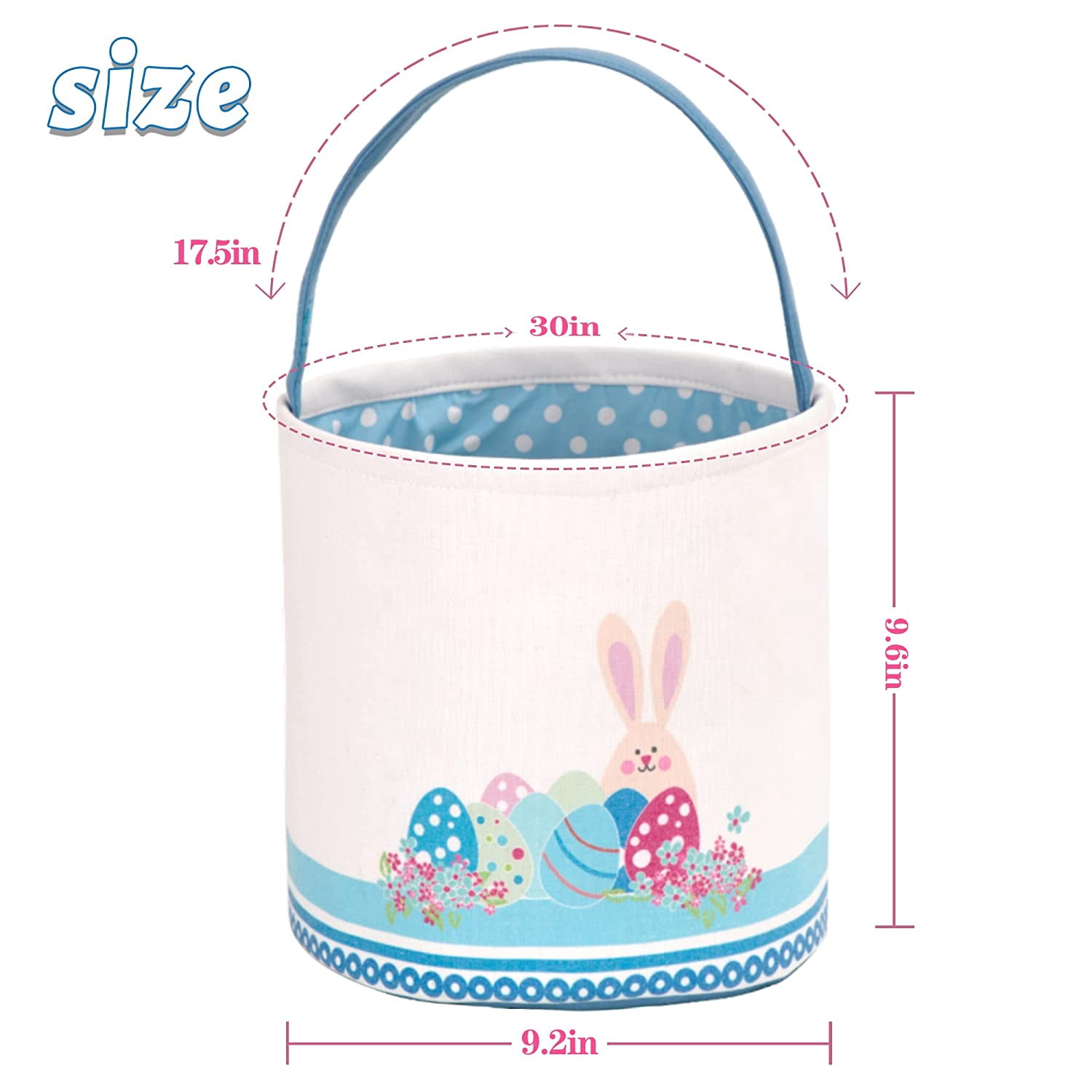 Easter Bunny Egg Hunt Basket, Personalized Canvas Cotton Tote Bag With Handle, Reusable Easter Party Gift Bucket for Kids, Blue, One Size