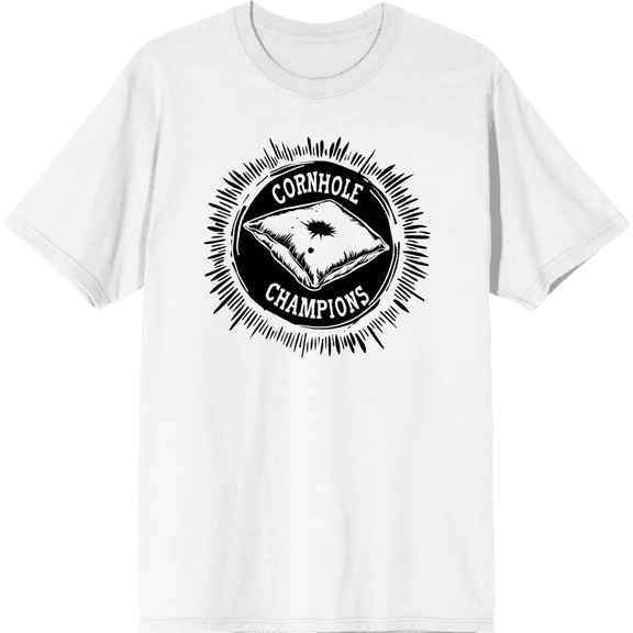 Cornhole Champions Adult White Crew Neck Short Sleeve Tee-Medium