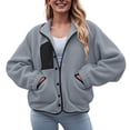 thumbnail image 4 of felwors Womens Fleece Jacket Fuzzy Long Sleeve Short Winter Coats Button Down Sherpa Jacket Outerwear with Pockets Sky Blue, XXL, 4 of 8