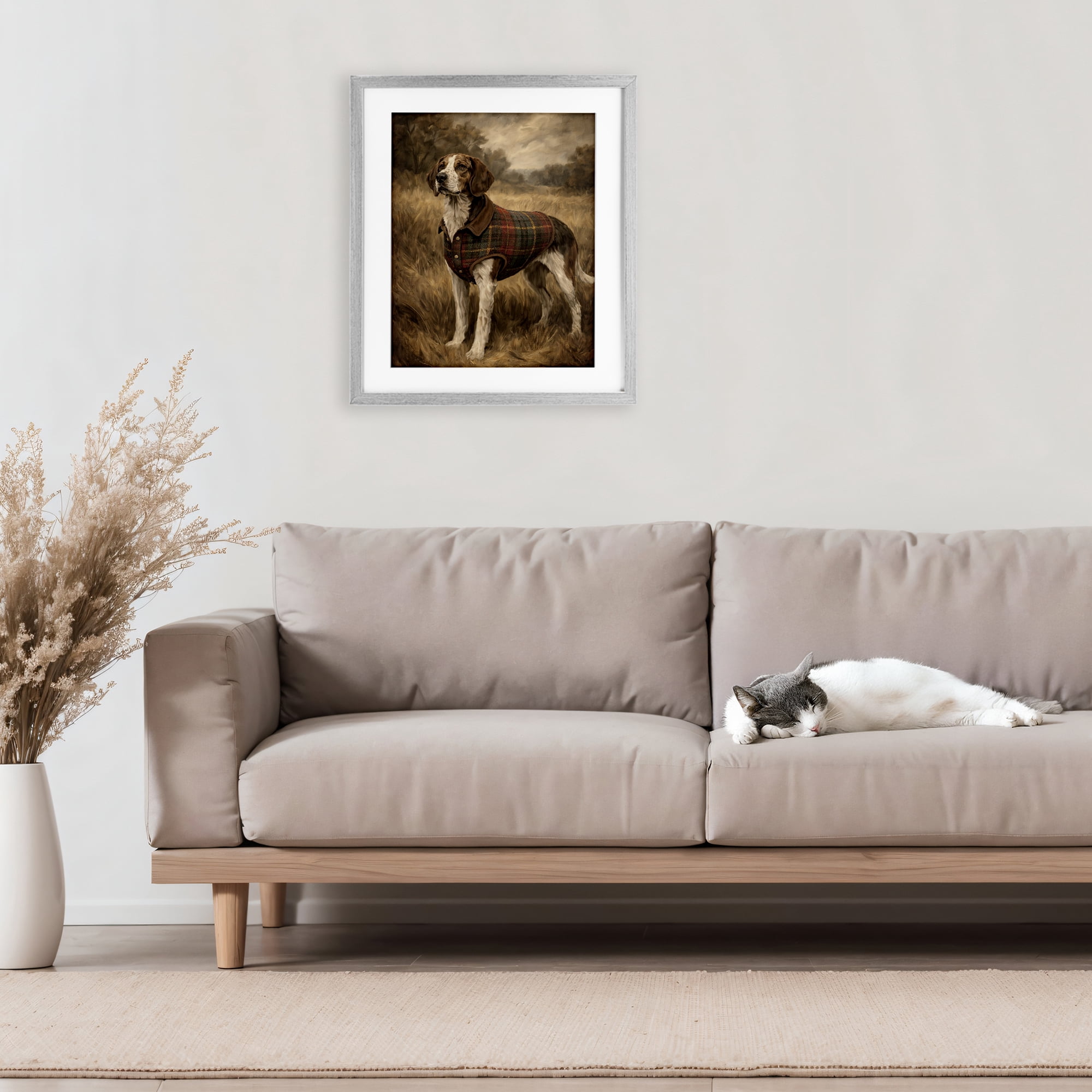 Stupell Industries Hunting Days Plaid Jacket Hound Gray Framed Print Under Glass, design by Kim Allen