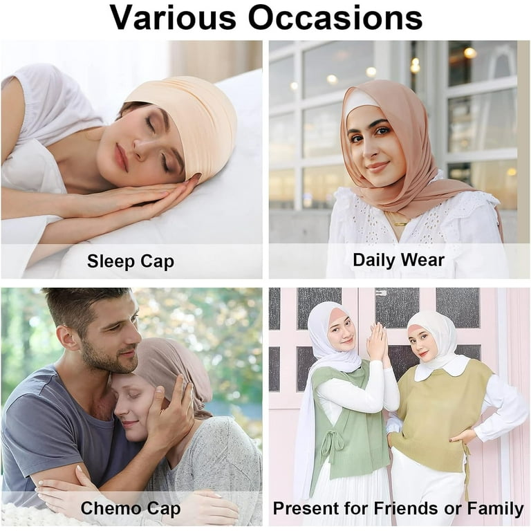 Set 4 Undercap Hijab Donna - Copricapo In Cotone Traspirante Con Chiusura Regolabile | Bianco, Nero, Cammello, Kaki - Foto 7