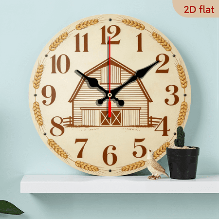 10-inch 2D flat Farm Warehouse Sketch theme wooden silent wall clock. An excellent choice for Halloween/Easter/Christmas gifts, suitable for modern home decoration art.