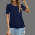 thumbnail image 5 of Fartey Plus Size Womens Summer Casual Shirts Fashion Simple Short Sleeve Solid Color Tops Loose Comfy Crew Neck T Shirts Soft Comfy Daily Blouses Navy L, 5 of 8