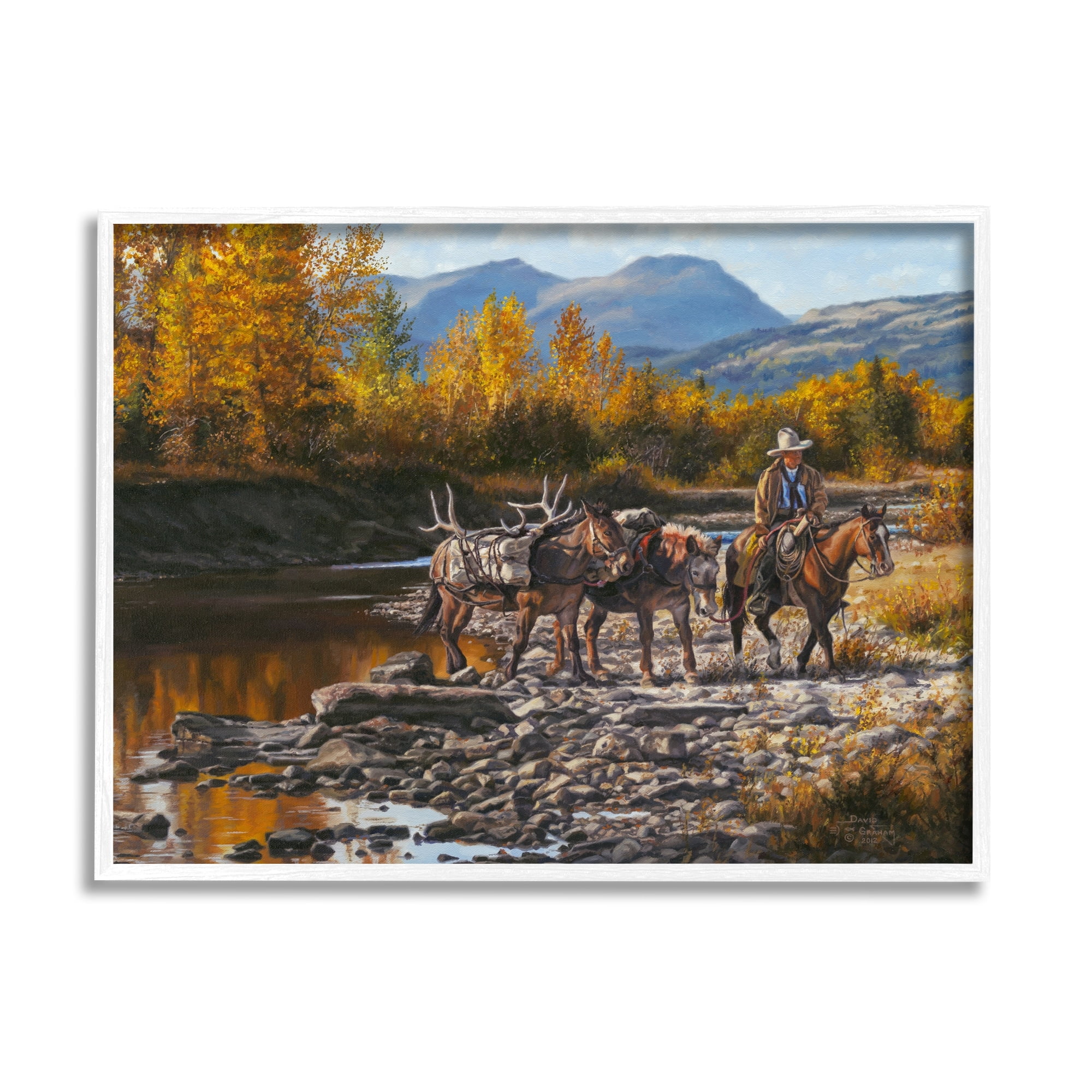 Stupell Industries Down From High Country Cowboy Animals & Insects Painting White Framed Art Print Wall Art