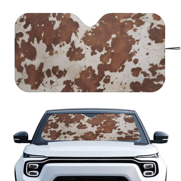 Xixirimido Windshield Sun Shade for Car SUV Truck Foldable Sunshade for Car Windshield Block UV Rays Keep Your Vehicle Cool Car Interior Accessories, Brown Cow Print