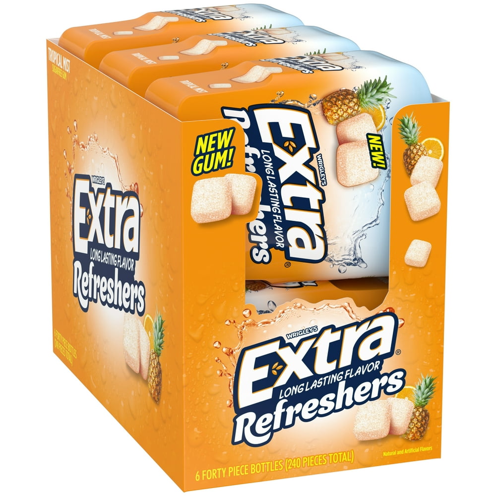 Extra Refreshers Gum, Tropical Mist, 40 Pieces (Pack of 6)
