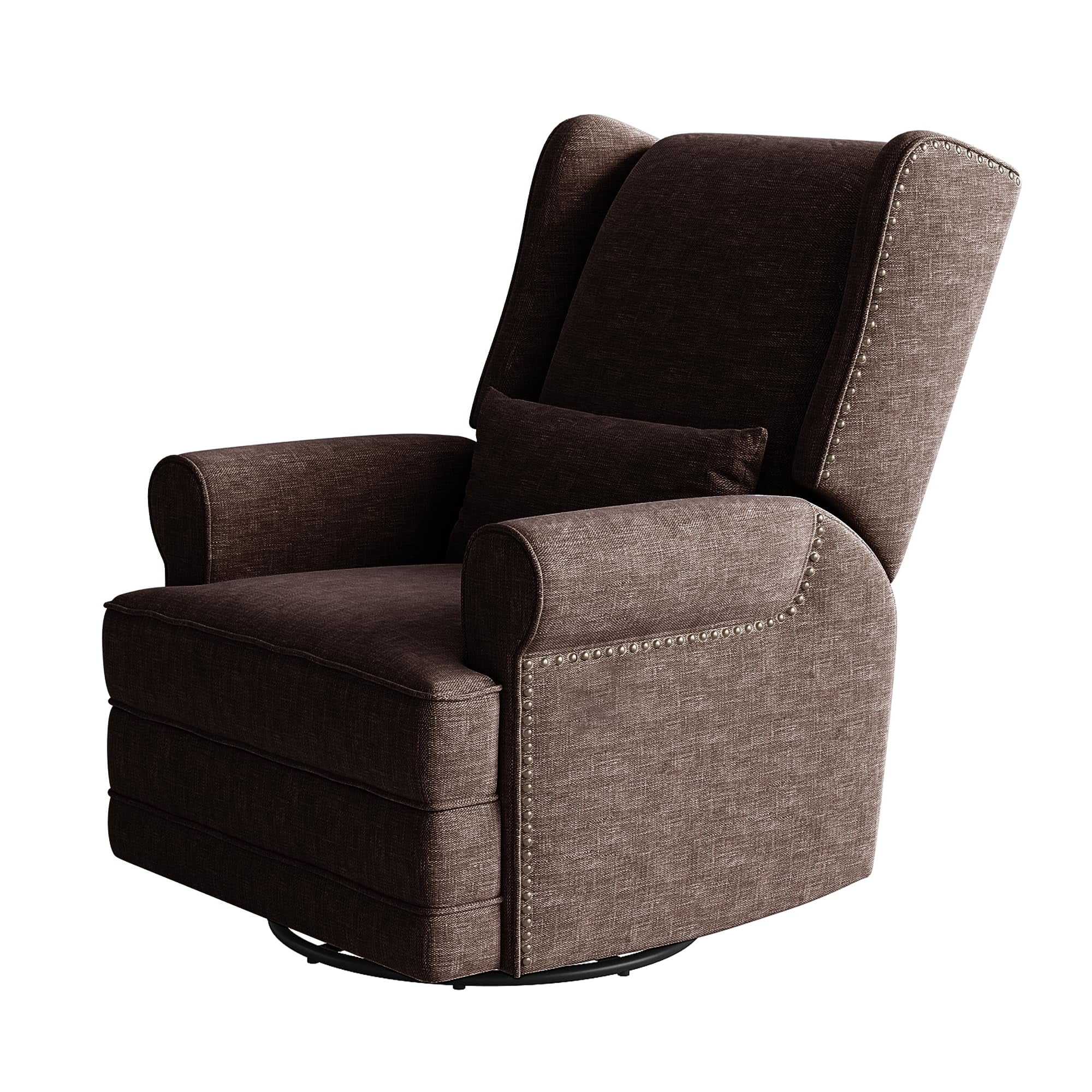 RoyalCraft Swivel Recliner Glider Rocking Chair with Lumbar Pillow and Footrest, for Bedroom, Living Room, Brown