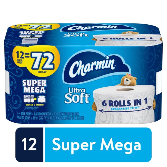 Charmin Ultra Soft Toilet Paper, 12 Super Mega Rolls