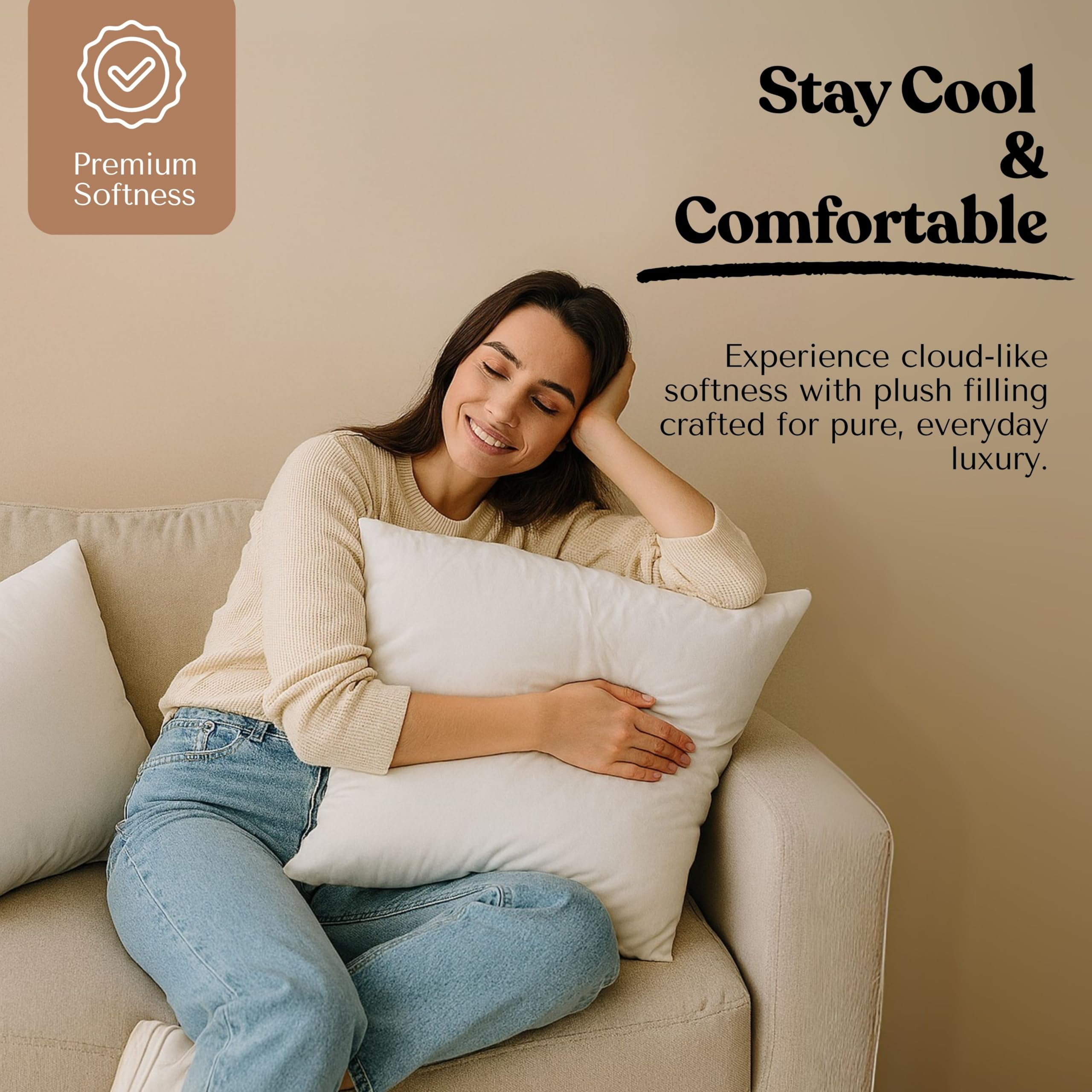 Heirloom Comfort Throw Pillow Inserts (Pack of 4, 18"x18", White, Polyester) - Square Cushions for Bed, Couch, or Reading Nook - Soft Fill for Support, Layering & Interior Design