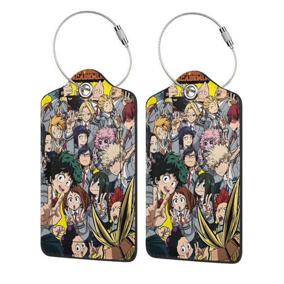 My Hero Academia Luggage Tags For Suitcase, Handbag Leather Tag With Privacy Cover Id Label Address And Metal Ring (2 Pcs)