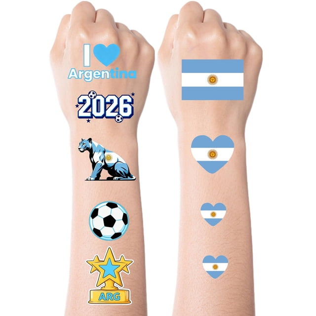 Tatuajes temporales de la bandera de Argentina CLEAFF, 45 piezas, resistentes al agua