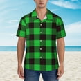thumbnail image 2 of Kll Men'S Hawaiian Shirt Short Sleeve Button Down Beach Shirts-Buffalo Plaid Green Black, 2 of 7