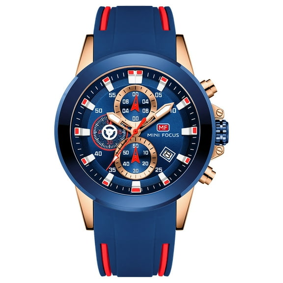 Men's Watches Multifunction Chronograph Complete Calendar Waterproof Sport Quartz Wristwatches Luxury Blue Silicone Strap