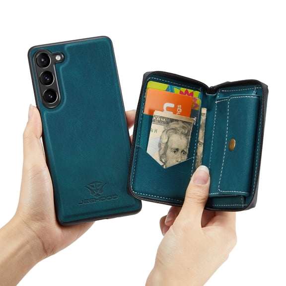 Nalacover Zipper Wallet Case for Samsung Galaxy A14 5G, Soft Silicone Shockproof PU Leather Detachable Card Slots Holder Cash Pocket Slim Cover with Kickstand Magnetic Lens Protective Case,Blue