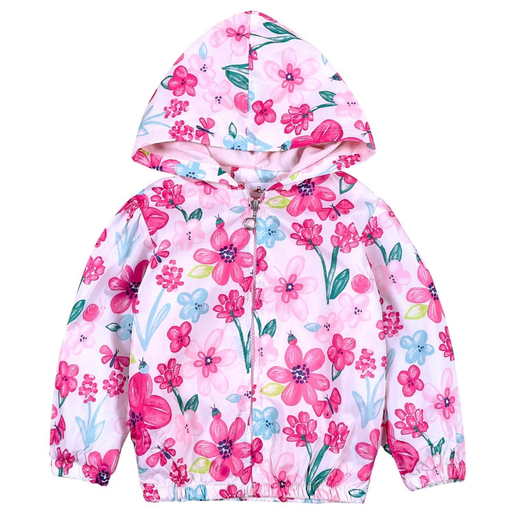 Toddler Baby Girl Kid Casual Floral Tunic Windproof Hooded Coat Outerwear Jacket 