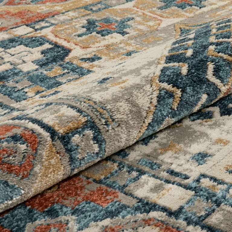 Well Woven Mella Beige & Blue Vintage Distressed Area Rug 9x13 (9'3 x  12'3)