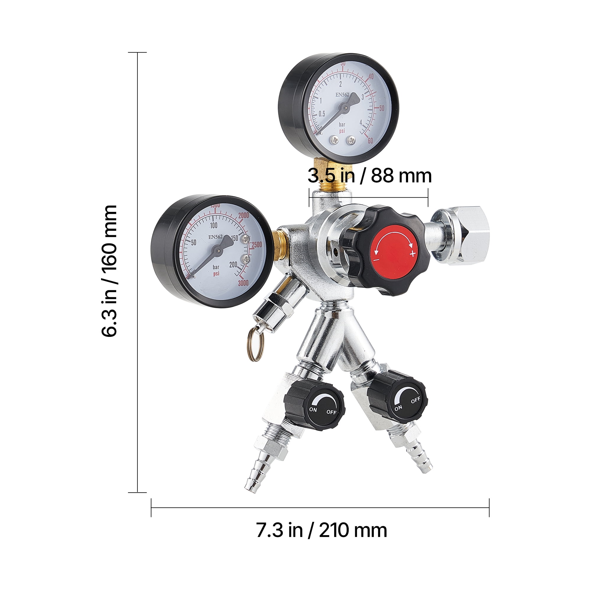 KFFKFF CO2 Regulator with Dual Gauges and Valves, Adjustable 0–60 PSI Pressure, Durable Gas Regulator for Draft Beer and Homebrewing, Compatible with CGA320 Connection