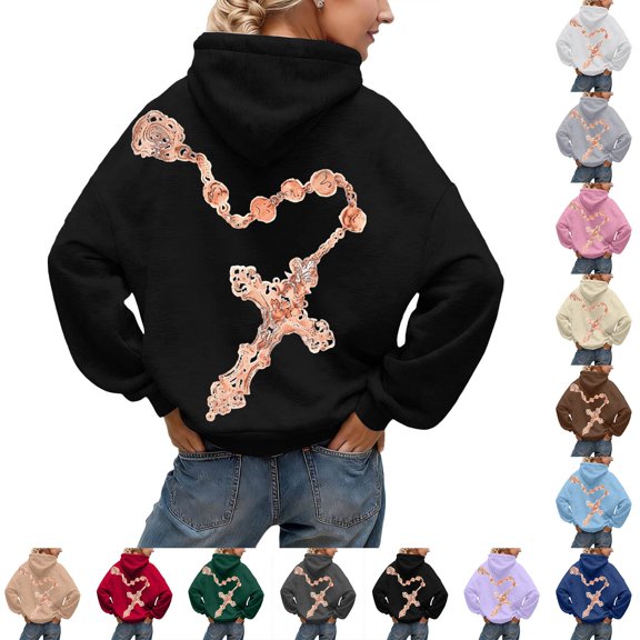 Essentials Oversize Christian Hoodie for Women Jesus Graphic Print Y2K Long Sleeve Pullover Sweatshirts