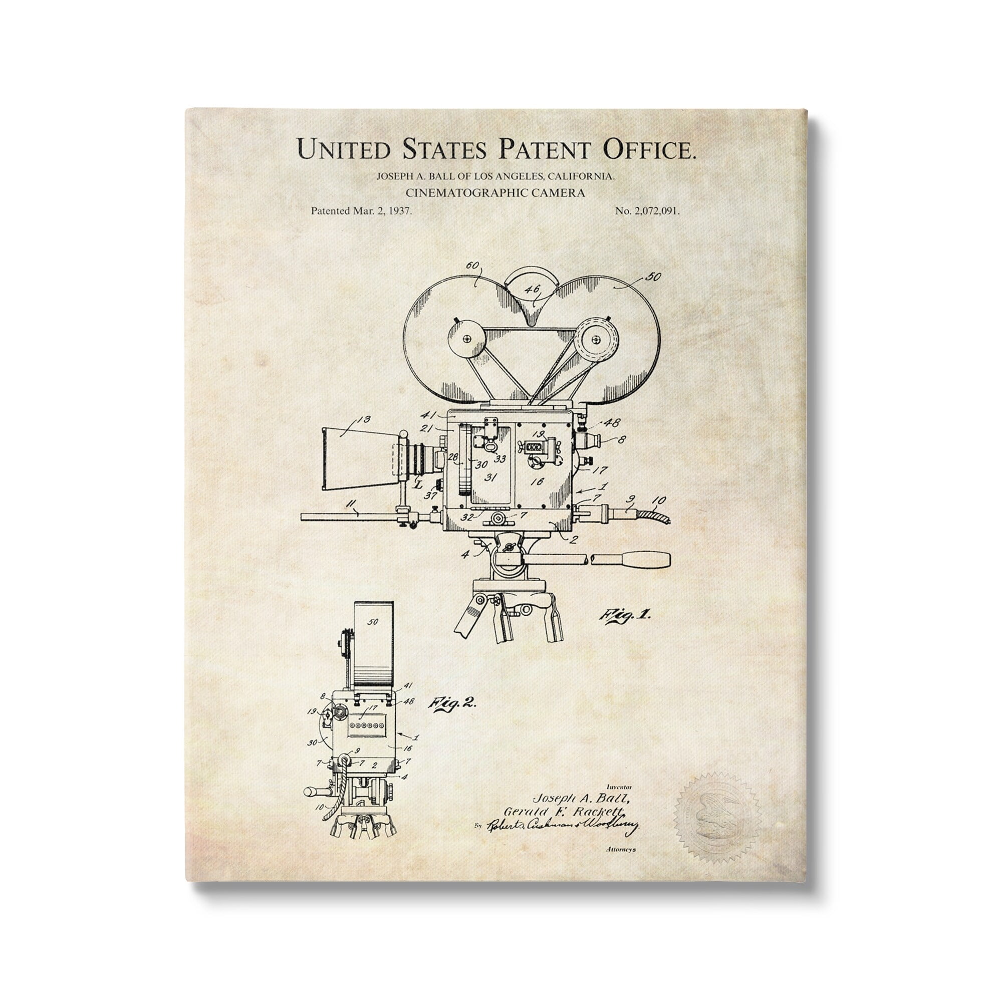 Stupell Industries Cinematographic Camera Patent Detailed Blueprint Design Canvas Wall Art, 30 x 40, Design by Karl Hronek