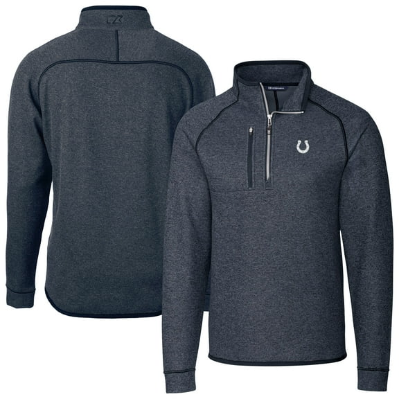 Men's Cutter & Buck Heather Navy Indianapolis Colts Big & Tall Mainsail Sweater-Knit Half-Zip Jacket