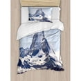 thumbnail image 3 of Mountain Duvet Cover Set Queen Size, Matterhorn Summit with Clouds Mountain Scenery Glacier Natural Beauty Image, Decorative 3 Piece Bedding Set with 2 Pillow Shams, Blue White Black, by Ambesonne, 3 of 3