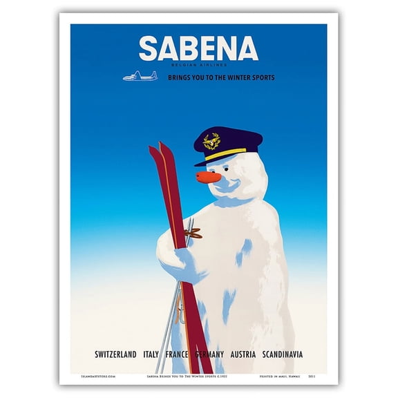 Sabena Brings You to The Winter Sports - Sabena Belgian World Airlines - Vintage Airline Travel Poster c.1955 - Master Art Print (Unframed) 9in x 12in