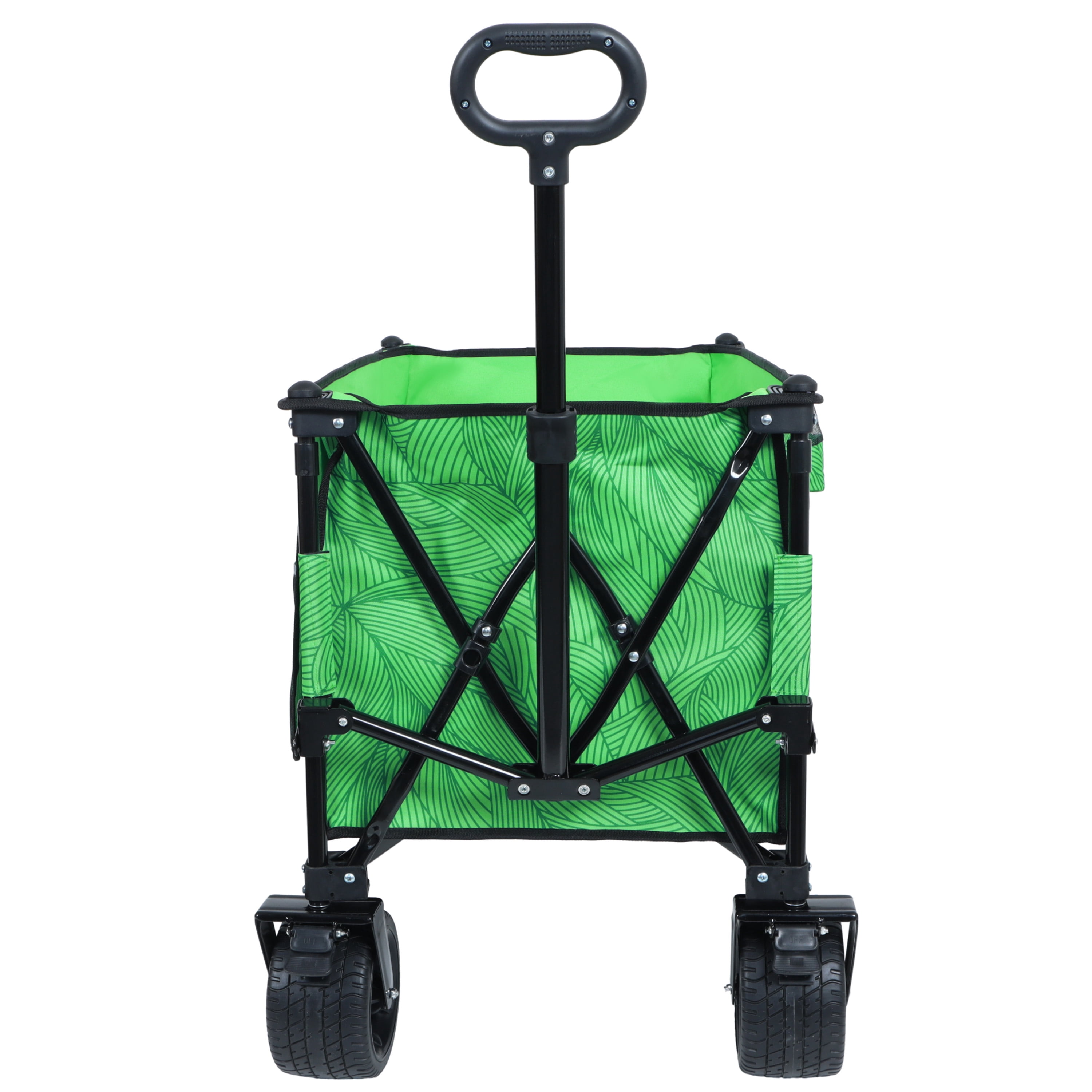 Heavy-Duty 480lbs Folding Wagon Cart with Bonus Picnic Mat - All-Terrain Beach Wheels, Drink Holders, Brakes & Side Pocket for Camping, Garden, Sports