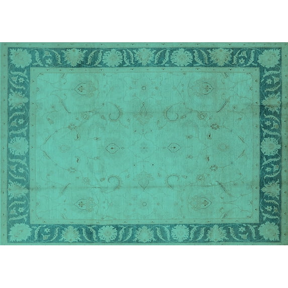 Ahgly Company Indoor Rectangle Oriental Turquoise Blue Industrial Area Rugs, 8' x 12'