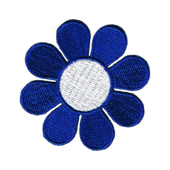 Daisy Dark Blue Petals White Center Patch Hippie Cute Flower Iron On Applique