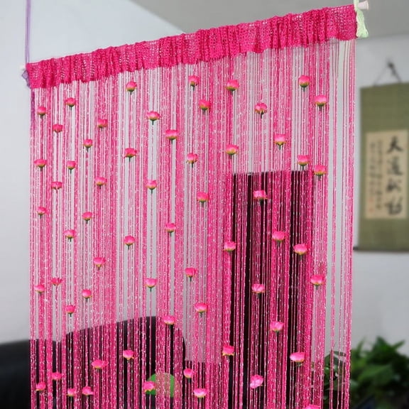 Brixlen Rose Floral Tassel String Curtain, Boho Sheer Door Curtain, Light Filtering Decorative Window Panel for Bedroom Living Room Salon