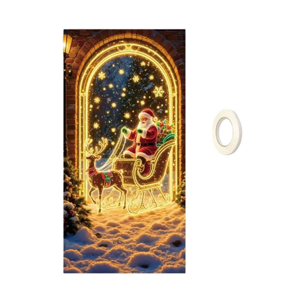 Cortina Fluorescente Navideña para Puerta | Tira Fotoluminiscente de Pvc con Luz Negra | Dobladillo Flexible con Peso de 0,8 Mm para Decoración de Puertas | Fiestas, Salas de Juegos y Entradas Navide