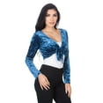 thumbnail image 3 of Fashion Secrets Women`s Collarless Open Front Velvet Bolero Shrug Cardigan Cropped Jacket (Medium, Front Tie Denim Blue), 3 of 6