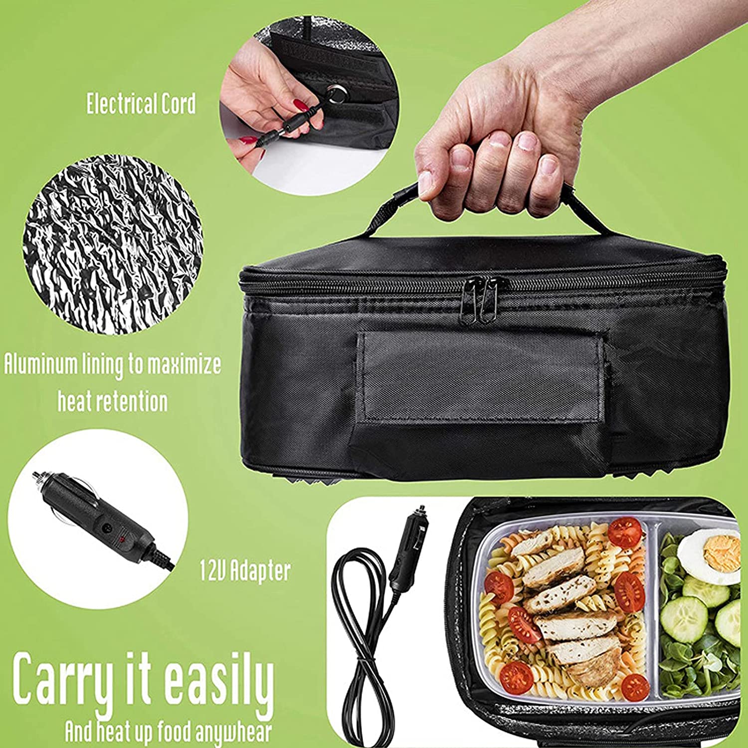 Portable 2-in-1 Electric Food Warmer and Cooler Bag for Car and Home, 12V & 110-220V Heating Cooling Lunch Box