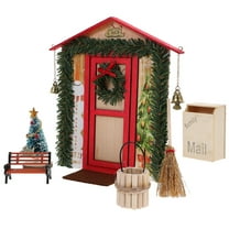 HIAKDOFT 1Set Wooden Red Miniature Door Shape Christmas Doll House Decoration For Children And Collectors 11.8x5.9x0.8In