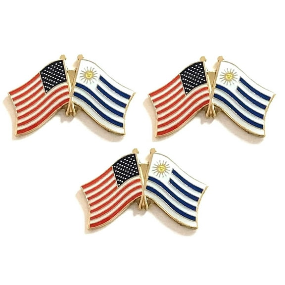 Uruguay & US Crossed Flag Lapel Pins, Pack of 3