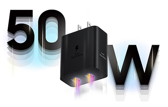 SAMSUNG 50W Duo Power Adapter Wall Charger, 2 Ports, Cable Included, Super Fast Charging 2.0 for Galaxy Phones, Tablets, USB Type C Devices, Low Standby Power Consumption, EP-T5020XBEGCA, Black