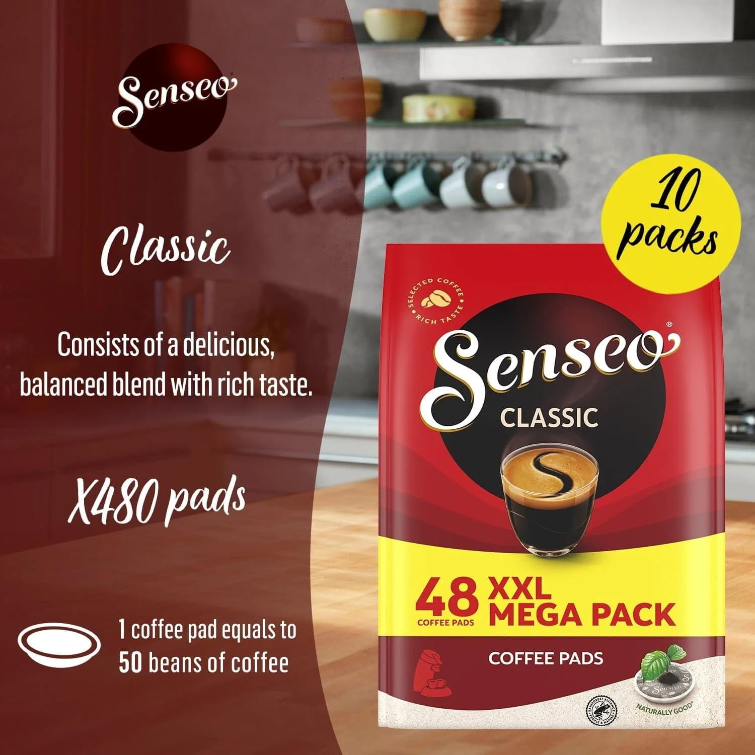 Senseo Medium Roast Classic Ground Coffee Pods, Single Serve, 480 Count (10 Bags of 48 Pods)