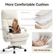 OKUP Executive Reclining Office Chair with Footrest, Microfiber Leather 160° Recline, Cream, Big and Tall 420lbs
